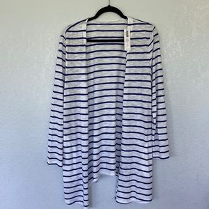 Chico’s White and Blue Striped Open Front Cardigan. Chico’s size 1. NWT.